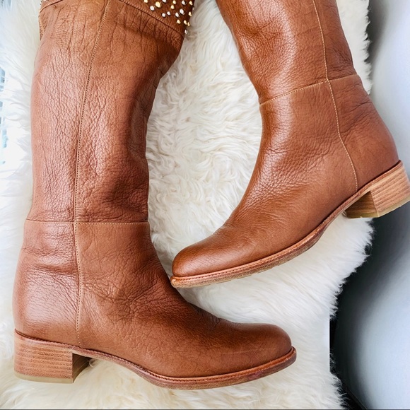 CASADEI Brown Leather Bling Knee High Riding Boots - Picture 6 of 16